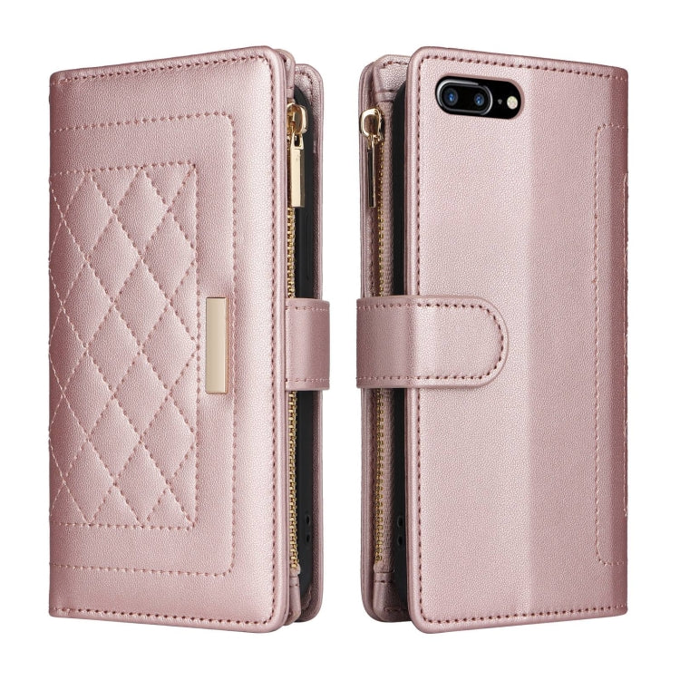 For iPhone 7 Plus / 8 Plus Crossbody Zipper Wallet Rhombus Leather Phone Case