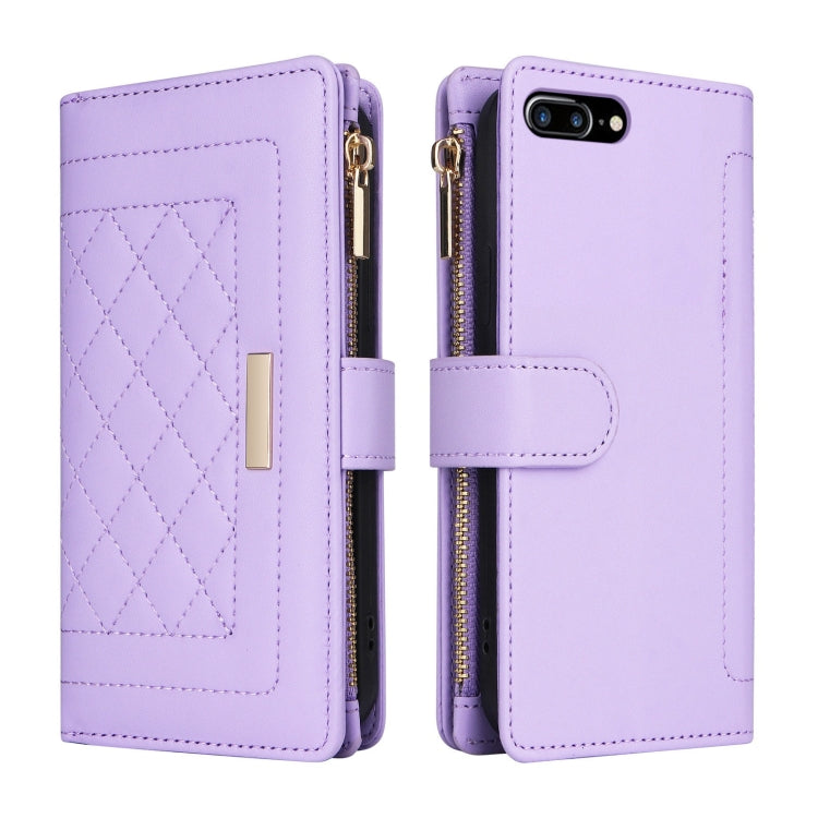 For iPhone 7 Plus / 8 Plus Crossbody Zipper Wallet Rhombus Leather Phone Case