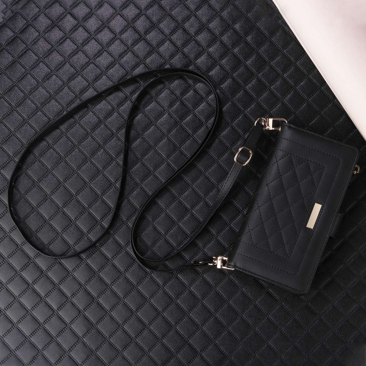 For iPhone 7 Plus / 8 Plus Crossbody Zipper Wallet Rhombus Leather Phone Case