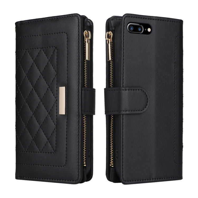 For iPhone 7 Plus / 8 Plus Crossbody Zipper Wallet Rhombus Leather Phone Case