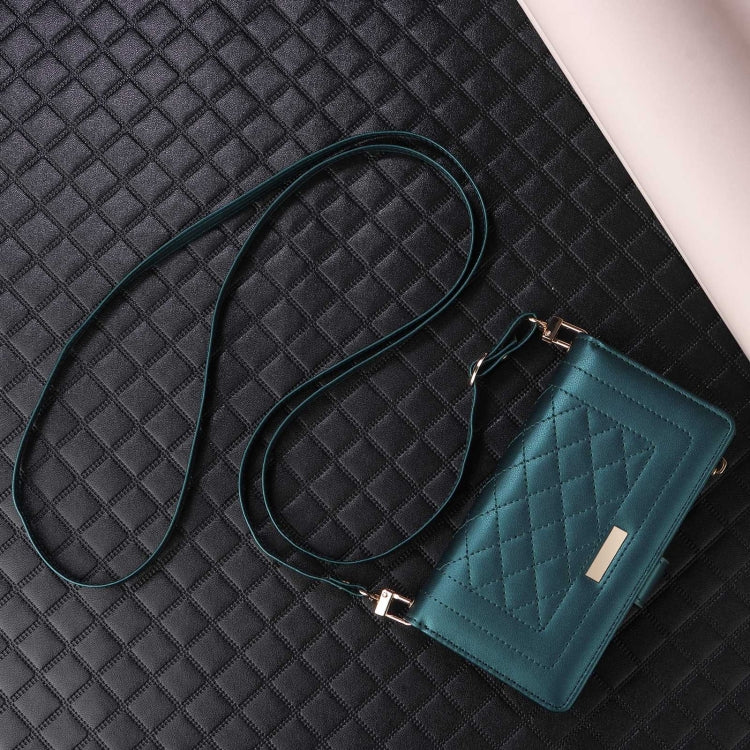 For iPhone 7 Plus / 8 Plus Crossbody Zipper Wallet Rhombus Leather Phone Case