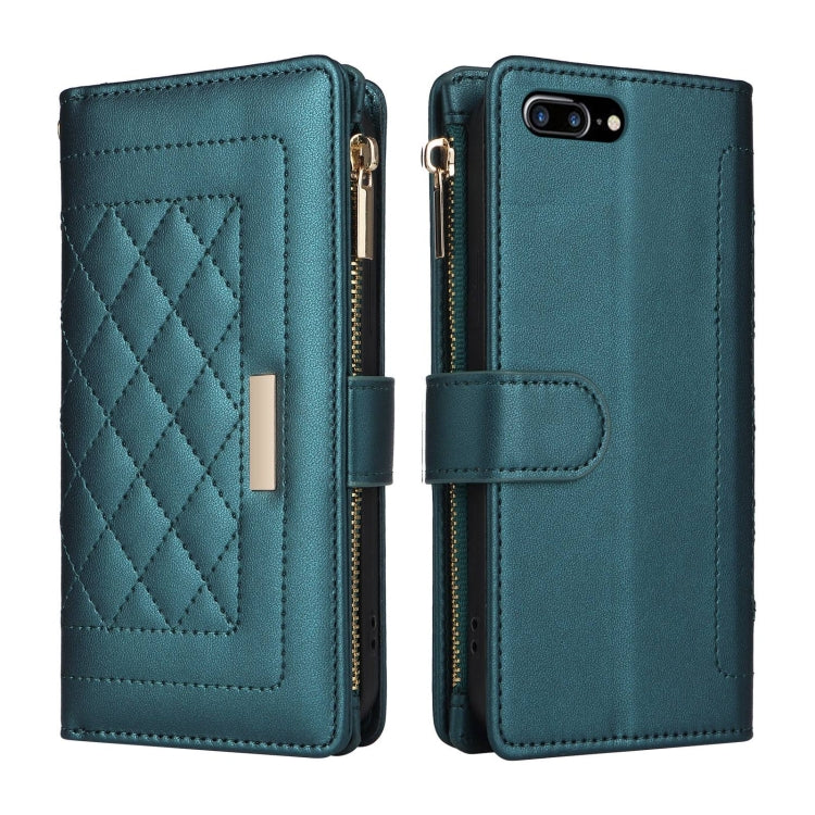 For iPhone 7 Plus / 8 Plus Crossbody Zipper Wallet Rhombus Leather Phone Case