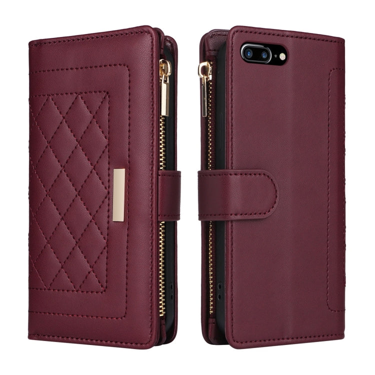 For iPhone 7 Plus / 8 Plus Crossbody Zipper Wallet Rhombus Leather Phone Case