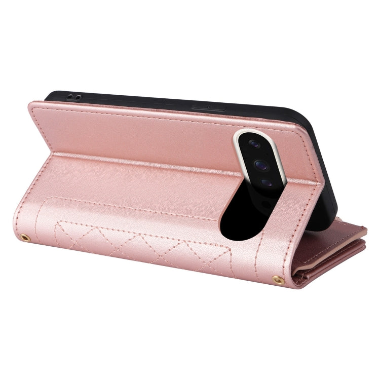 For Google Pixel 9 / 9 Pro Crossbody Zipper Wallet Rhombus Leather Phone Case