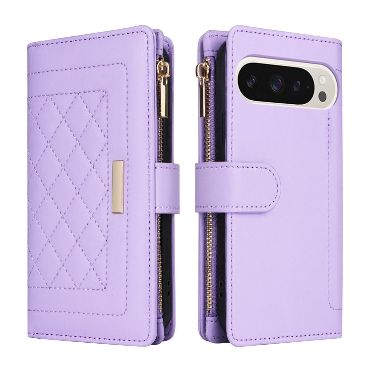 For Google Pixel 9 / 9 Pro Crossbody Zipper Wallet Rhombus Leather Phone Case