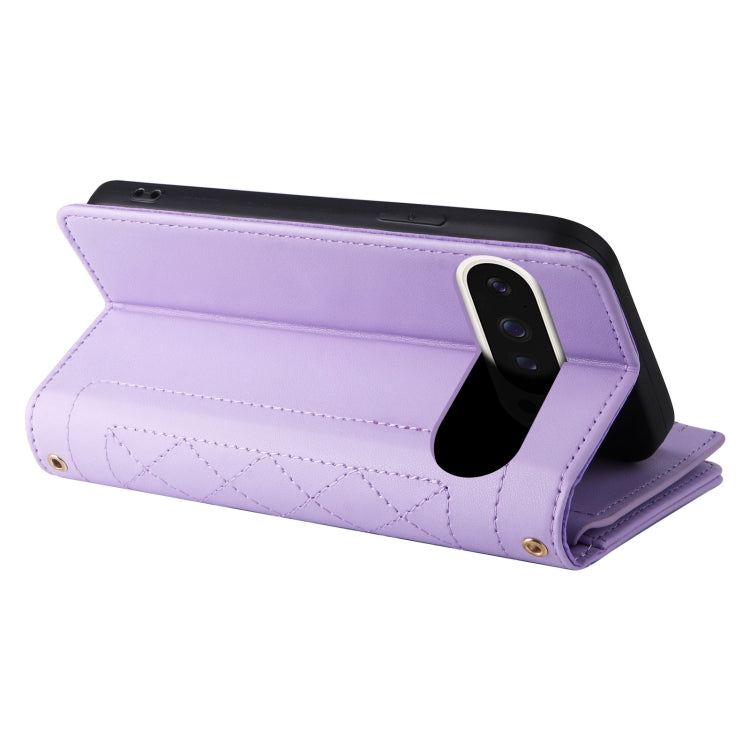 For Google Pixel 9 / 9 Pro Crossbody Zipper Wallet Rhombus Leather Phone Case