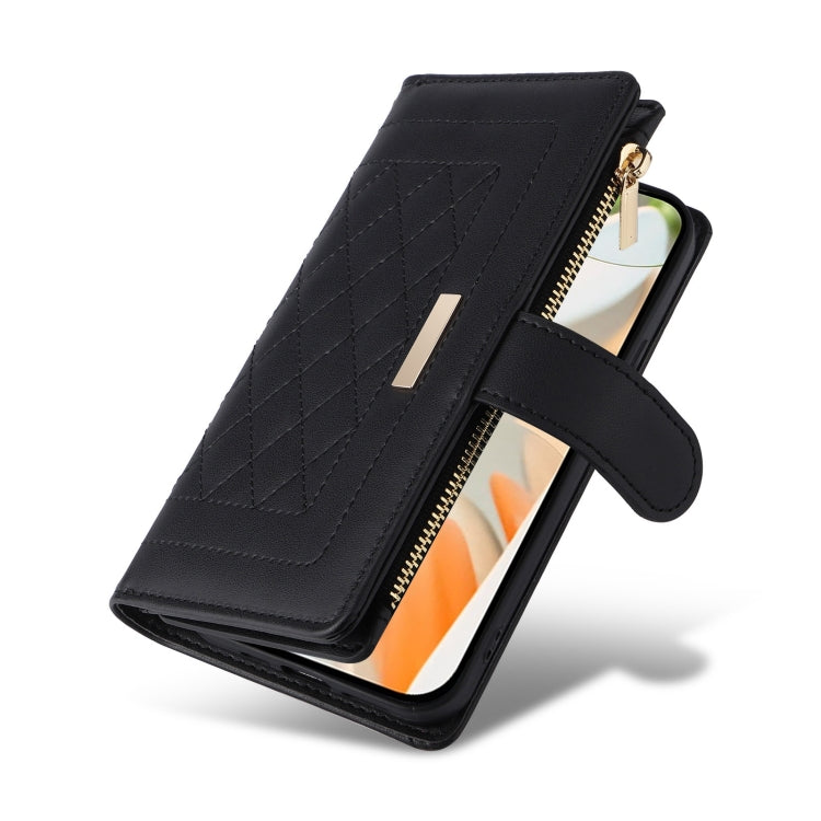 For Google Pixel 9 / 9 Pro Crossbody Zipper Wallet Rhombus Leather Phone Case