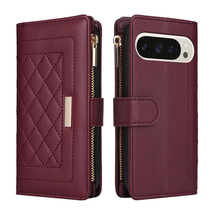 For Google Pixel 9 / 9 Pro Crossbody Zipper Wallet Rhombus Leather Phone Case