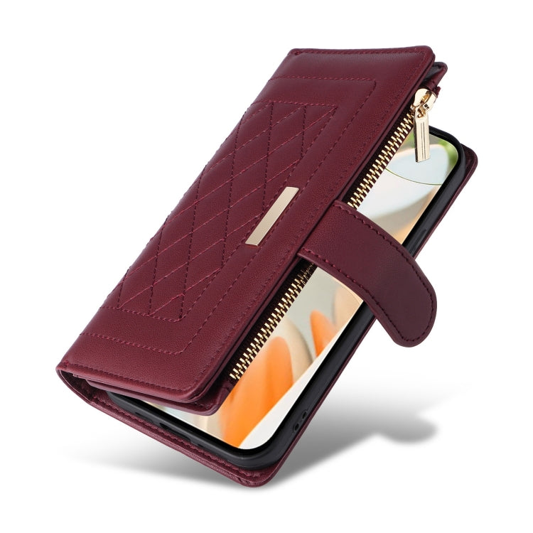 For Google Pixel 9 / 9 Pro Crossbody Zipper Wallet Rhombus Leather Phone Case