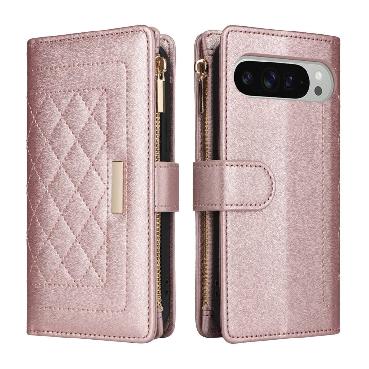 For Google Pixel 9 Pro XL Crossbody Zipper Wallet Rhombus Leather Phone Case