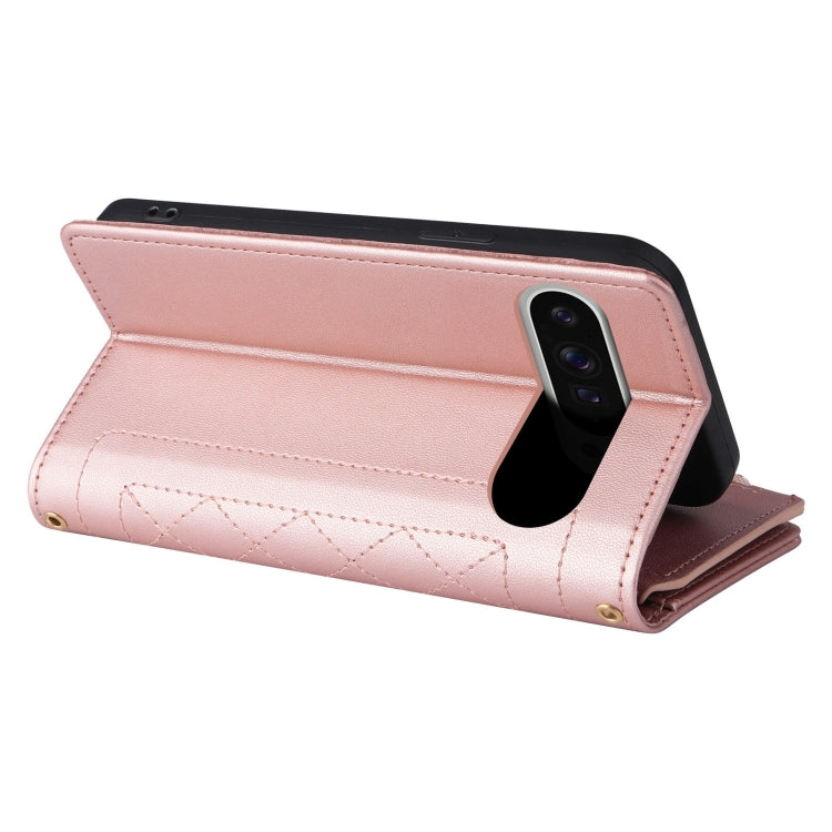 For Google Pixel 9 Pro XL Crossbody Zipper Wallet Rhombus Leather Phone Case