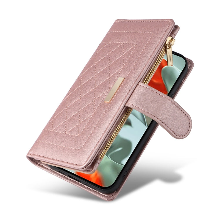 For Google Pixel 9 Pro XL Crossbody Zipper Wallet Rhombus Leather Phone Case