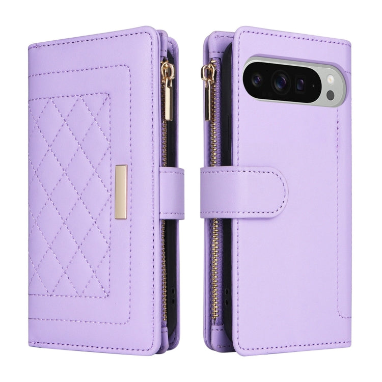 For Google Pixel 9 Pro XL Crossbody Zipper Wallet Rhombus Leather Phone Case
