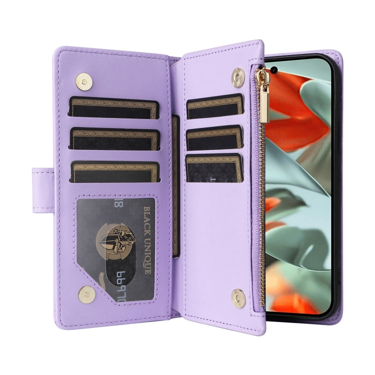 For Google Pixel 9 Pro XL Crossbody Zipper Wallet Rhombus Leather Phone Case