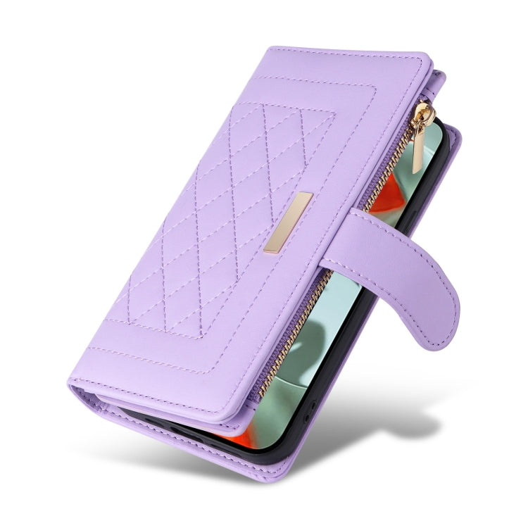 For Google Pixel 9 Pro XL Crossbody Zipper Wallet Rhombus Leather Phone Case