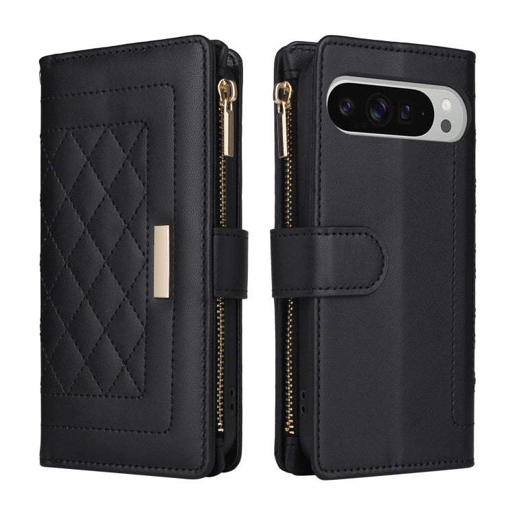 For Google Pixel 9 Pro XL Crossbody Zipper Wallet Rhombus Leather Phone Case