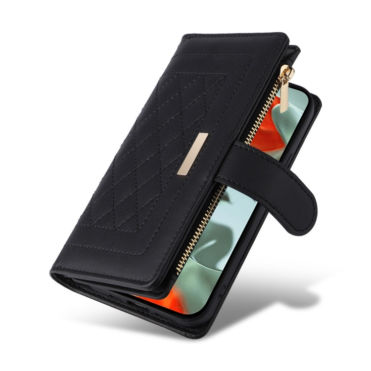 For Google Pixel 9 Pro XL Crossbody Zipper Wallet Rhombus Leather Phone Case