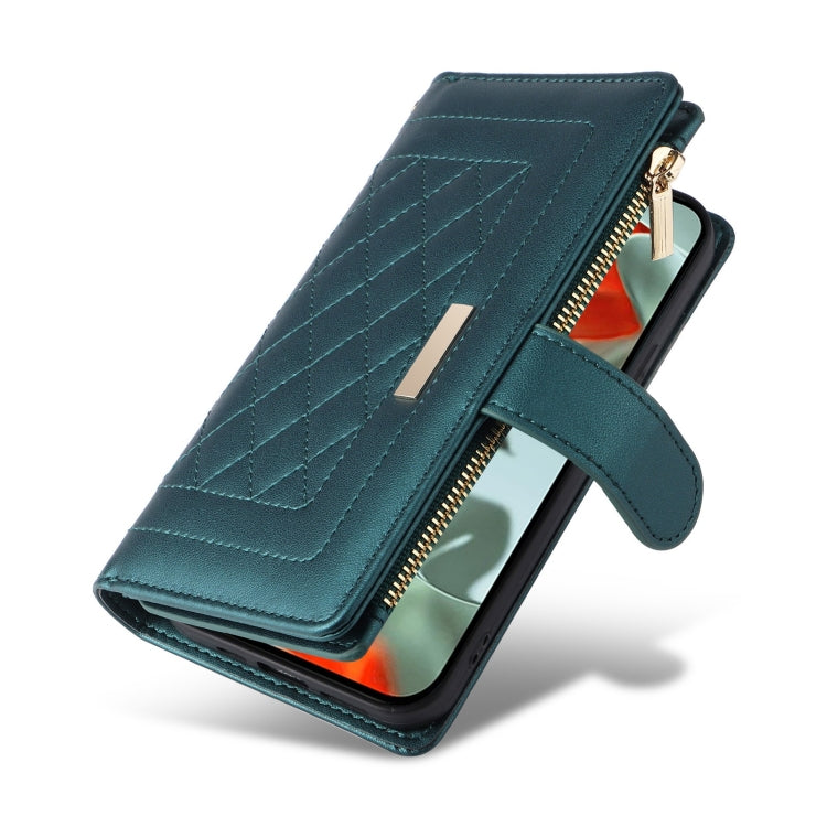 For Google Pixel 9 Pro XL Crossbody Zipper Wallet Rhombus Leather Phone Case