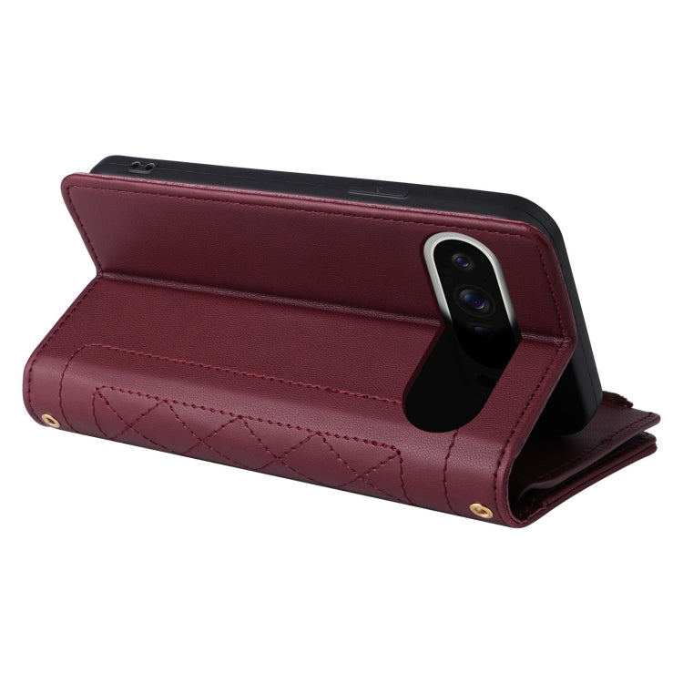 For Google Pixel 9 Pro XL Crossbody Zipper Wallet Rhombus Leather Phone Case