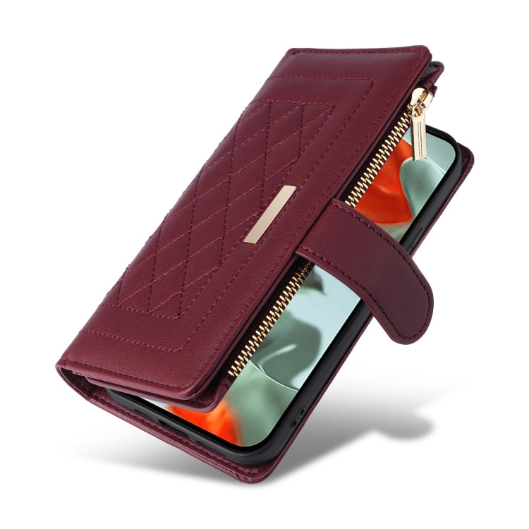 For Google Pixel 9 Pro XL Crossbody Zipper Wallet Rhombus Leather Phone Case