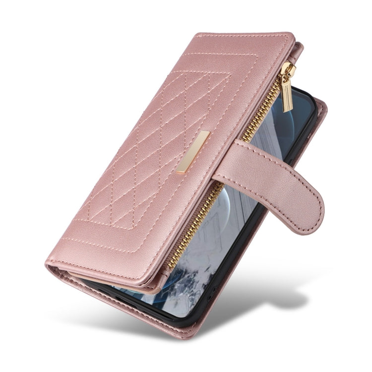 For Google Pixel 8 Pro Crossbody Zipper Wallet Rhombus Leather Phone Case