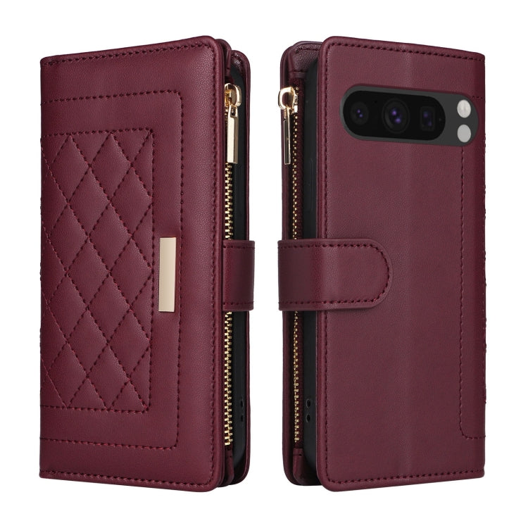 For Google Pixel 8 Pro Crossbody Zipper Wallet Rhombus Leather Phone Case