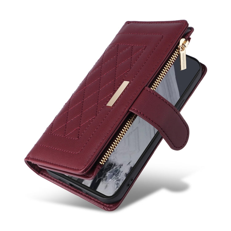 For Google Pixel 8 Pro Crossbody Zipper Wallet Rhombus Leather Phone Case