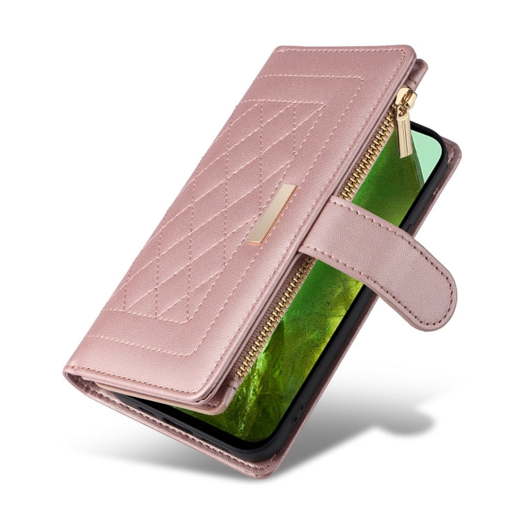 For Google Pixel 8a Crossbody Zipper Wallet Rhombus Leather Phone Case