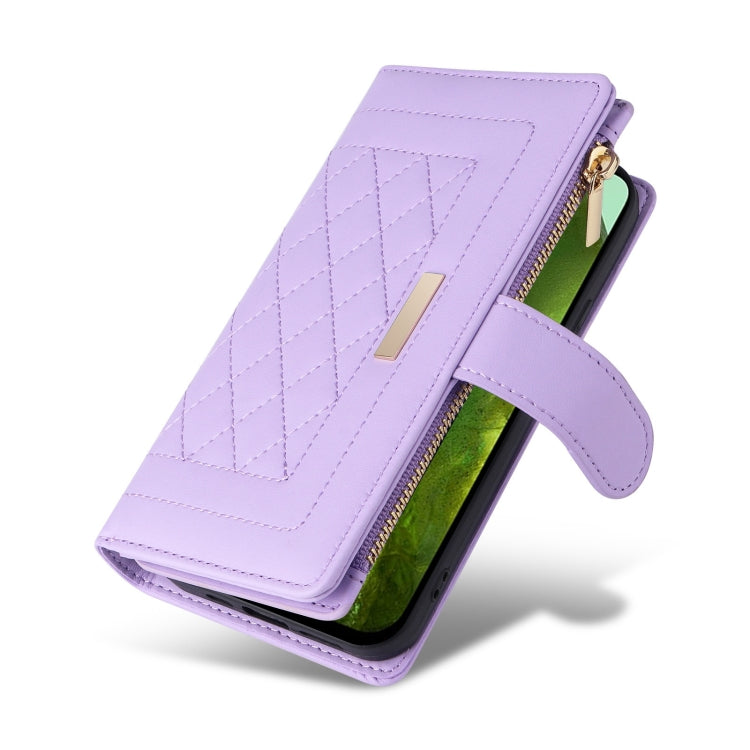 For Google Pixel 8a Crossbody Zipper Wallet Rhombus Leather Phone Case