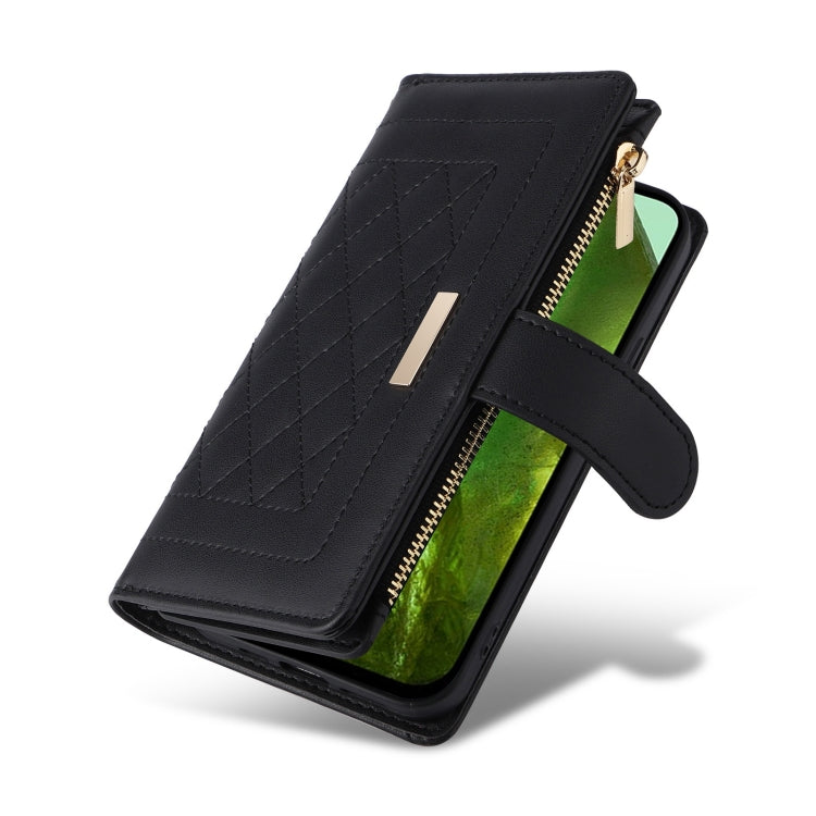 For Google Pixel 8a Crossbody Zipper Wallet Rhombus Leather Phone Case