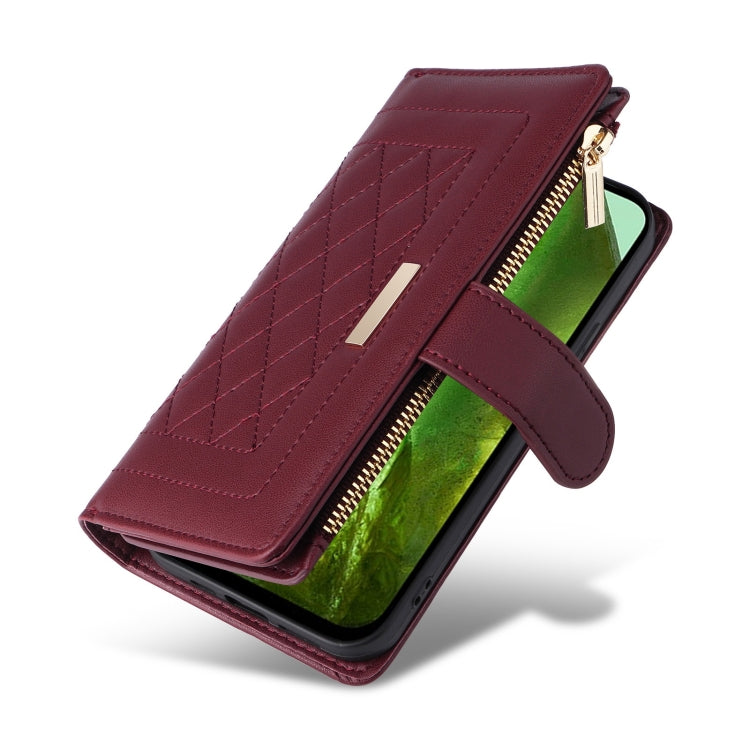 For Google Pixel 8a Crossbody Zipper Wallet Rhombus Leather Phone Case