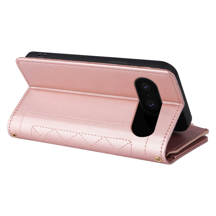 For Google Pixel 8 Crossbody Zipper Wallet Rhombus Leather Phone Case