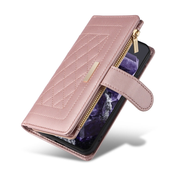 For Google Pixel 8 Crossbody Zipper Wallet Rhombus Leather Phone Case