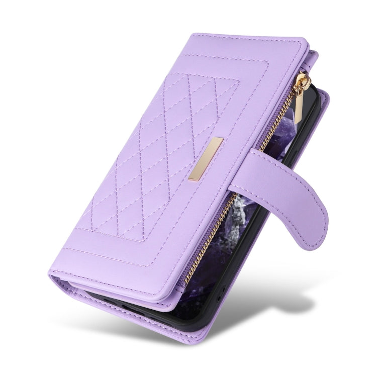 For Google Pixel 8 Crossbody Zipper Wallet Rhombus Leather Phone Case