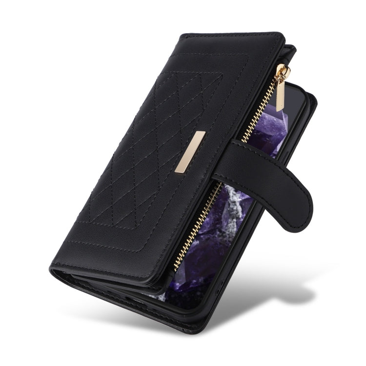 For Google Pixel 8 Crossbody Zipper Wallet Rhombus Leather Phone Case