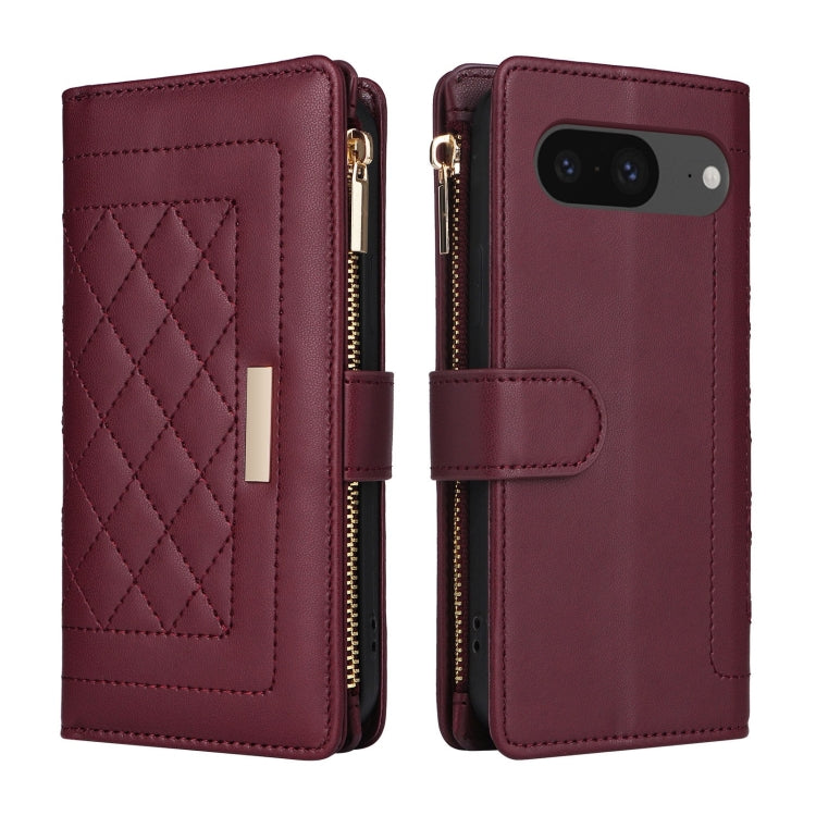 For Google Pixel 8 Crossbody Zipper Wallet Rhombus Leather Phone Case