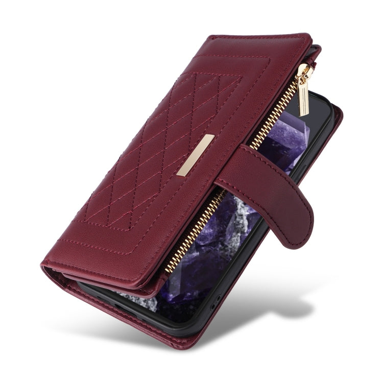 For Google Pixel 8 Crossbody Zipper Wallet Rhombus Leather Phone Case