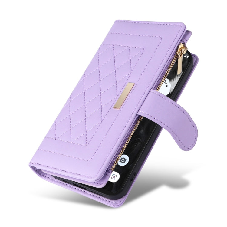 For Google Pixel 7 Crossbody Zipper Wallet Rhombus Leather Phone Case