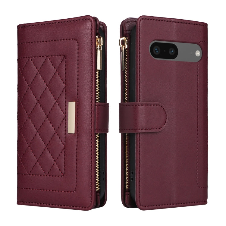 For Google Pixel 7 Crossbody Zipper Wallet Rhombus Leather Phone Case