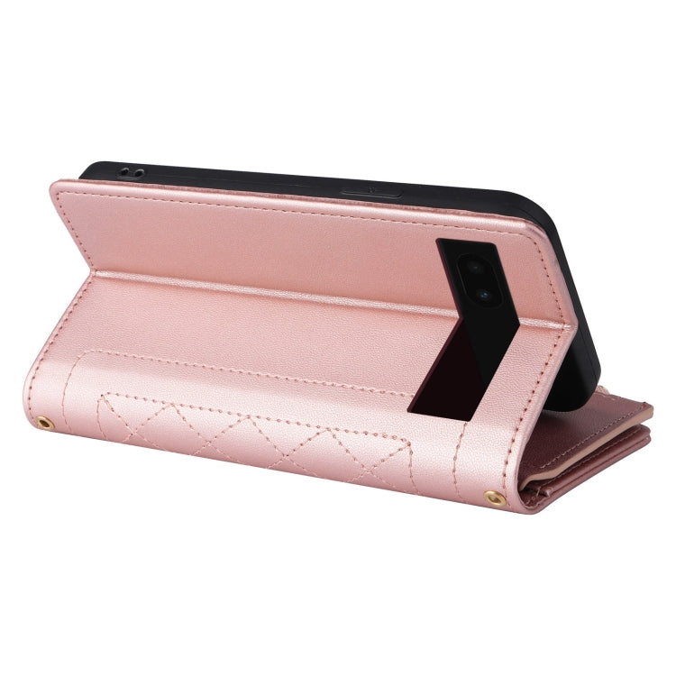 For Google Pixel 7a Crossbody Zipper Wallet Rhombus Leather Phone Case