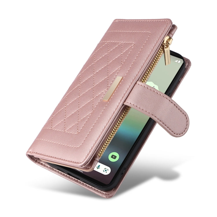 For Google Pixel 7a Crossbody Zipper Wallet Rhombus Leather Phone Case