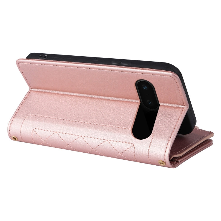 For Google Pixel 7 Pro Crossbody Zipper Wallet Rhombus Leather Phone Case