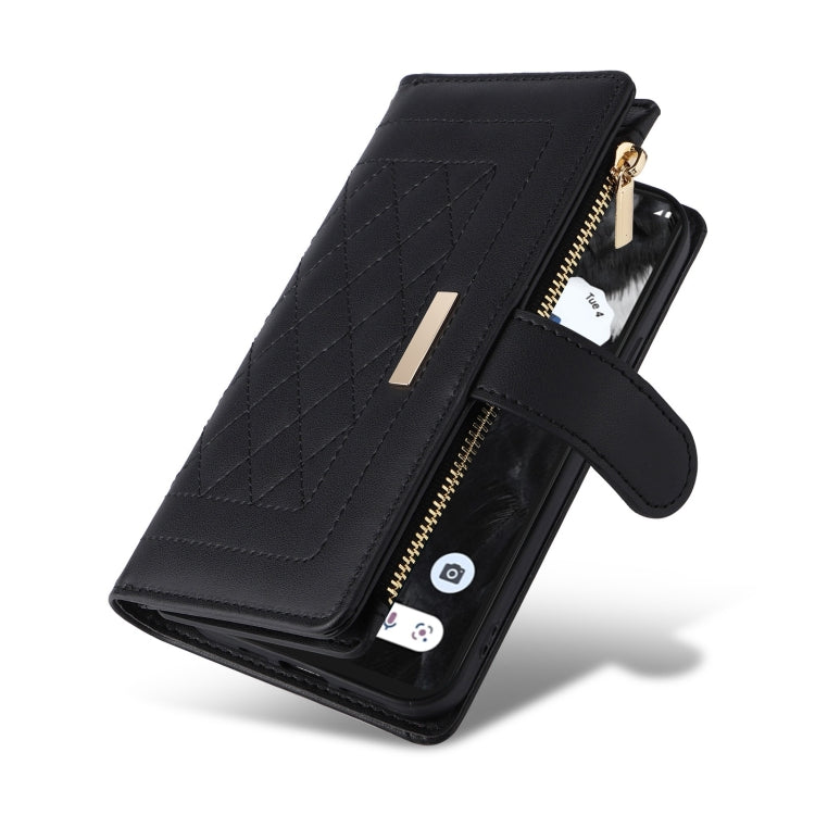 For Google Pixel 7 Pro Crossbody Zipper Wallet Rhombus Leather Phone Case
