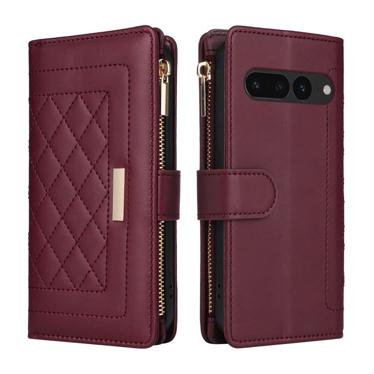 For Google Pixel 7 Pro Crossbody Zipper Wallet Rhombus Leather Phone Case