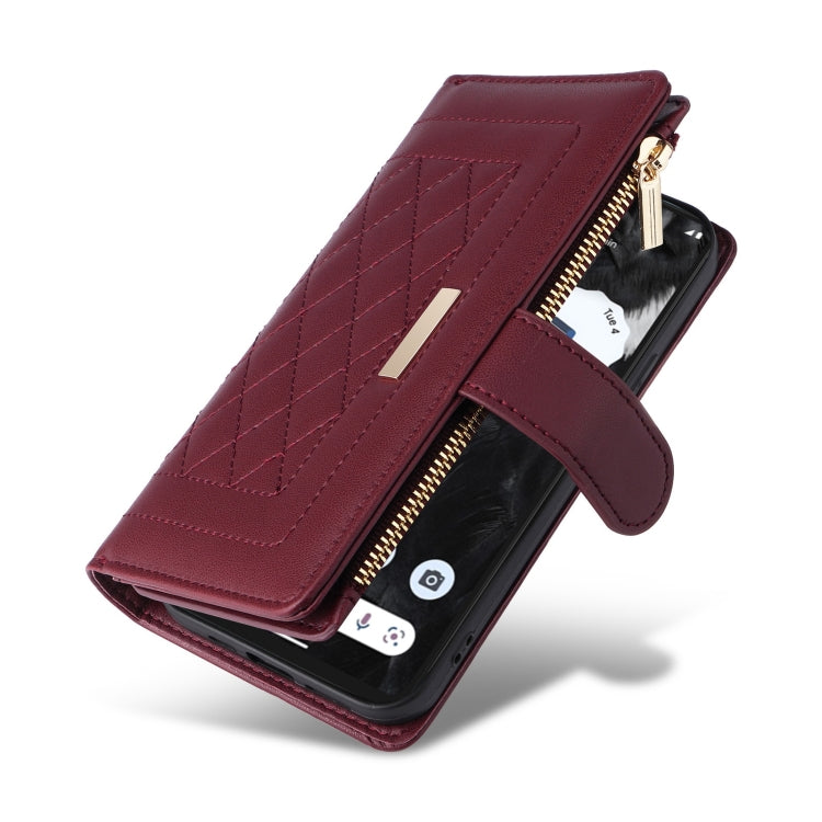 For Google Pixel 7 Pro Crossbody Zipper Wallet Rhombus Leather Phone Case