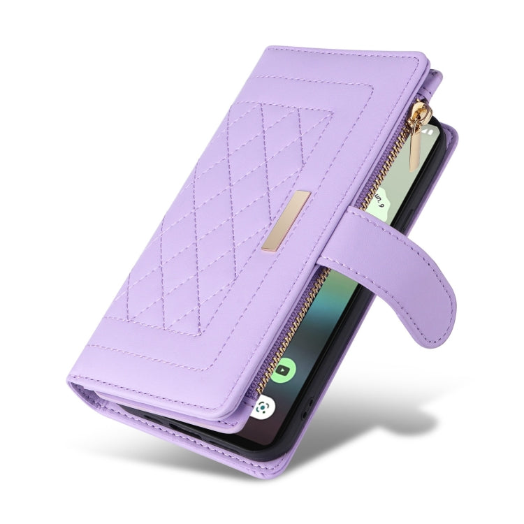 For Google Pixel 6a Crossbody Zipper Wallet Rhombus Leather Phone Case