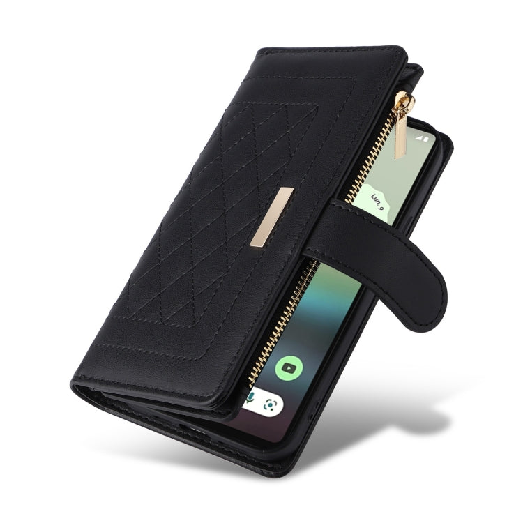 For Google Pixel 6a Crossbody Zipper Wallet Rhombus Leather Phone Case
