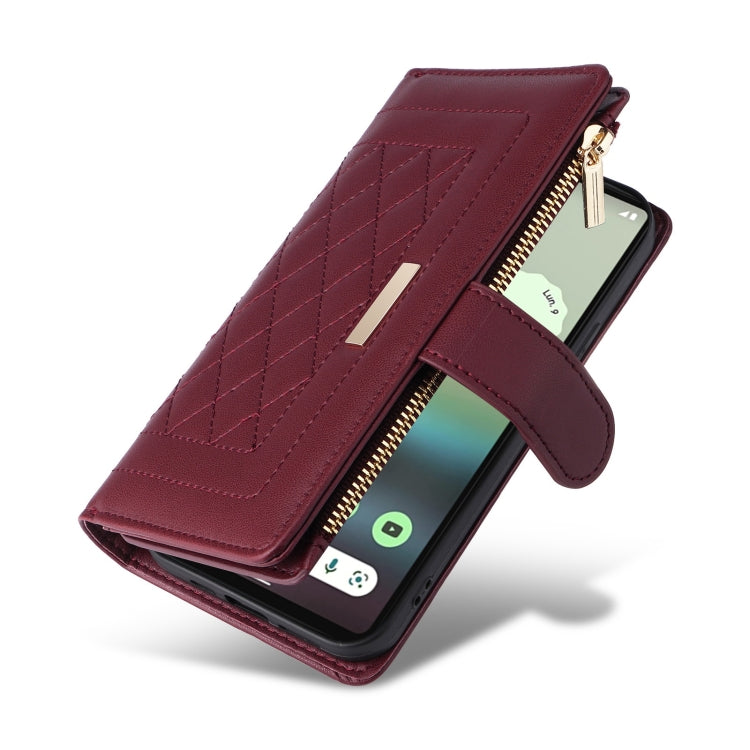 For Google Pixel 6a Crossbody Zipper Wallet Rhombus Leather Phone Case