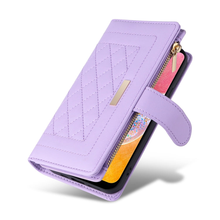 For Samsung Galaxy A14 5G / 4G Crossbody Zipper Wallet Rhombus Leather Phone Case