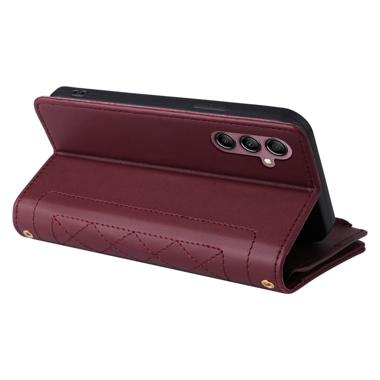 For Samsung Galaxy A14 5G / 4G Crossbody Zipper Wallet Rhombus Leather Phone Case